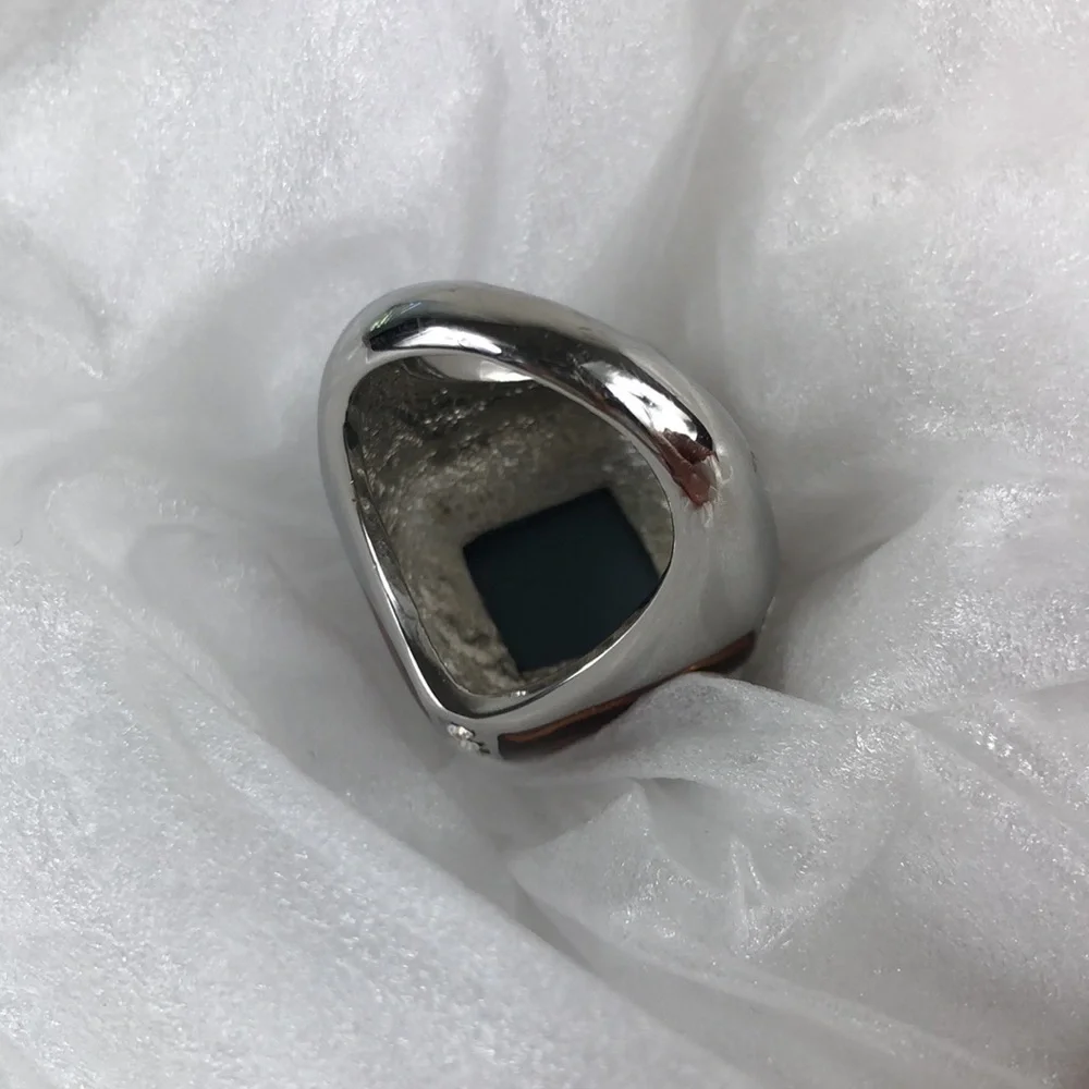 Smoky Quartz Ring Men's Size 8 Square Simulated Stones Faceted Silver Tone Band